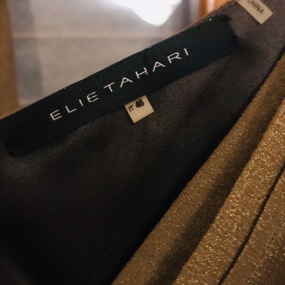 Tahari gold A line dress flare bottom size 46 European - Picture 5 of 5